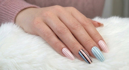 Pastel Stripe Press-On Nails | Reusable Gel Nails | Fluture