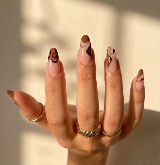 Mocha Swirl Press-On Nails | Reusable Gel Nails | Fluture