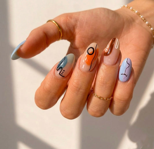 Picasso Muse | Almond Nail Art Gel-X Extensions | Fluture