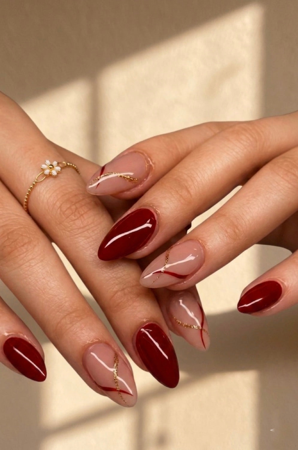 Scarlet Ribbon Almond Press-On Nails | Reusable Gel Nails | Fluture