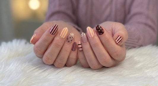 Retro Mocha Mix Press-On Nails | Reusable Gel Nails | Fluture