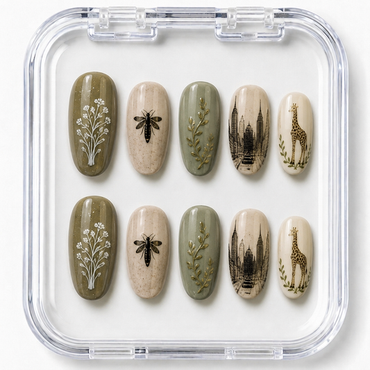 The Last of Us Firefly & Overgrown Post-Apocalyptic Almond Press-On Nails | Reusable Gaming Gel Nails | Fluture