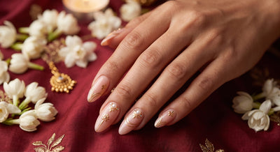Bridal Pearl Filigree Almond Press-On Nails | Reusable Wedding Gel Nails | Fluture Bridal Collection