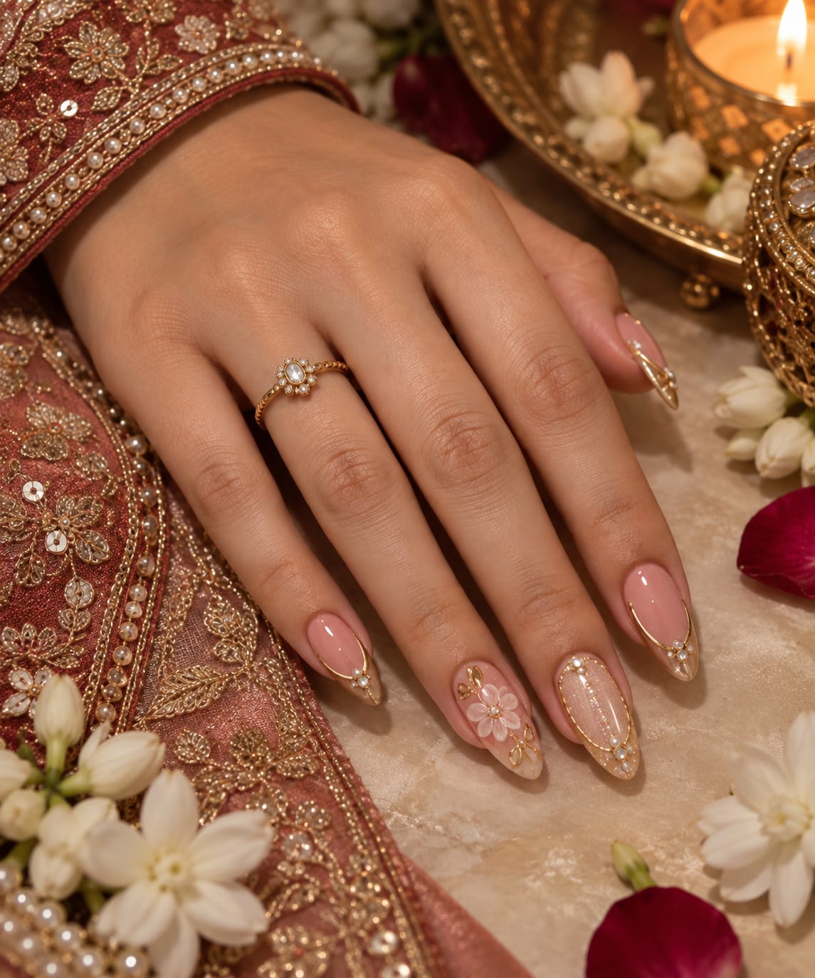 Bridal Gold Chrome Almond Press-On Nails | Reusable Wedding Gel Nails | Fluture Bridal Collection